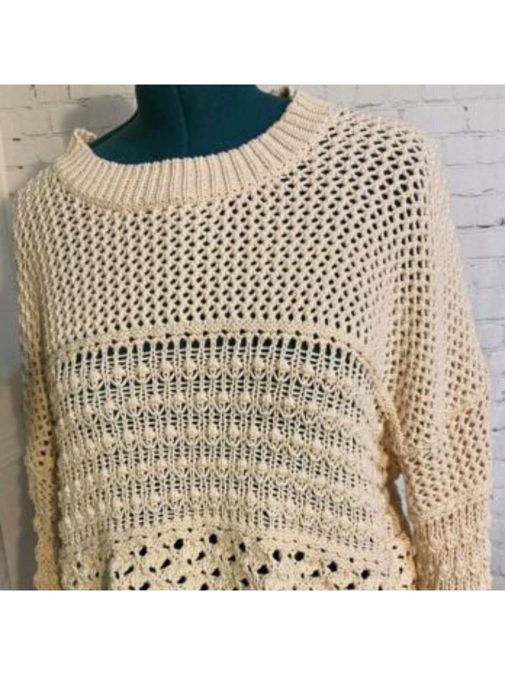 Women's Cable Knit Cropped Sweater Cream Universal Thread Multisizes